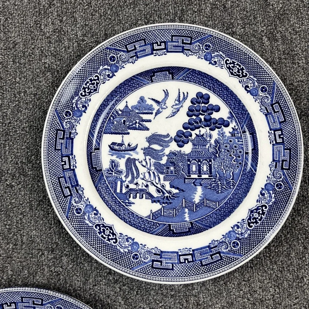 Johnson Brothers Vintage Willow Dinner Plates 3pc Blue White England 10